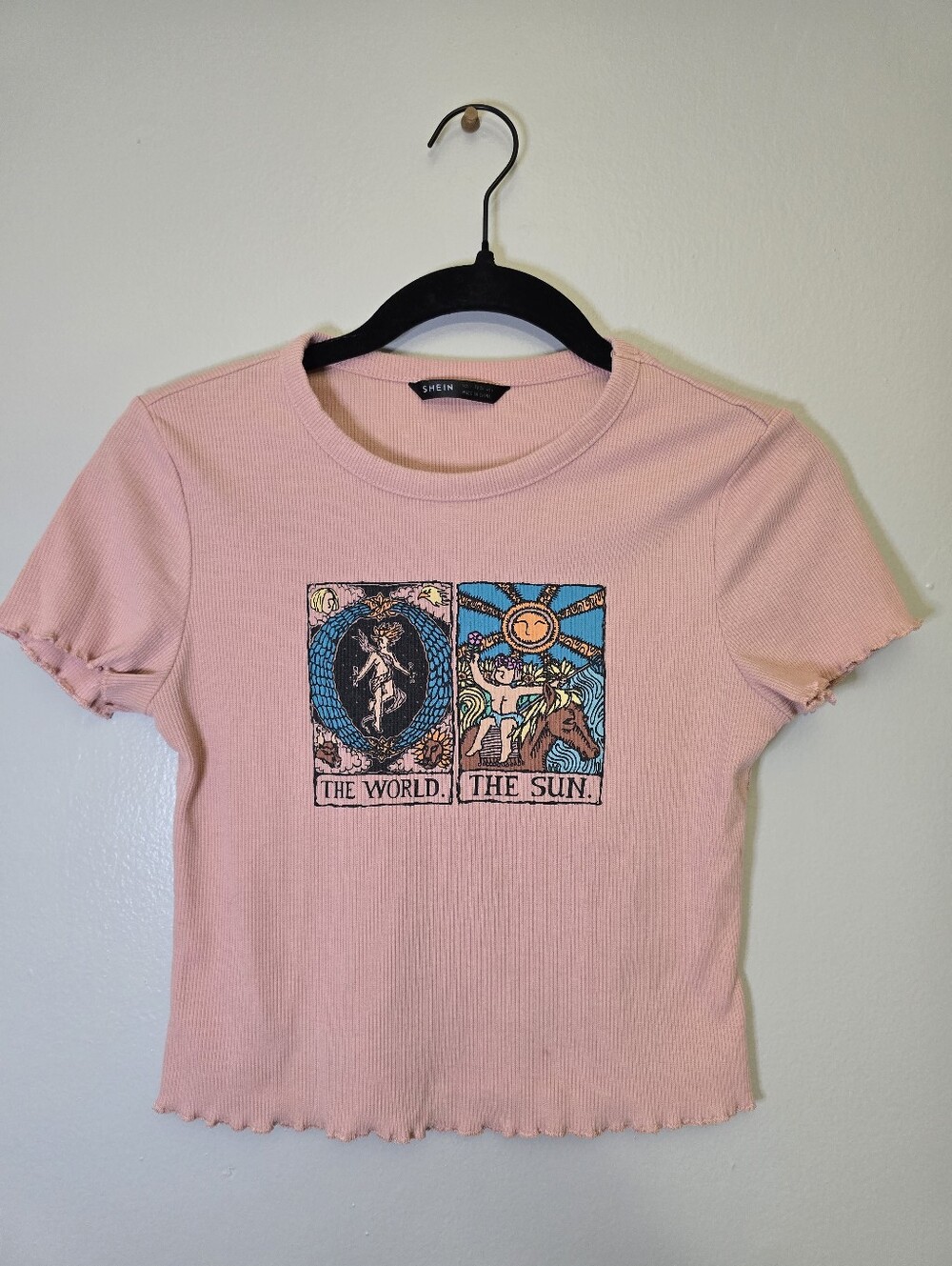 SHEIN Light Pink Ribbed Tarot Card Crop Tee